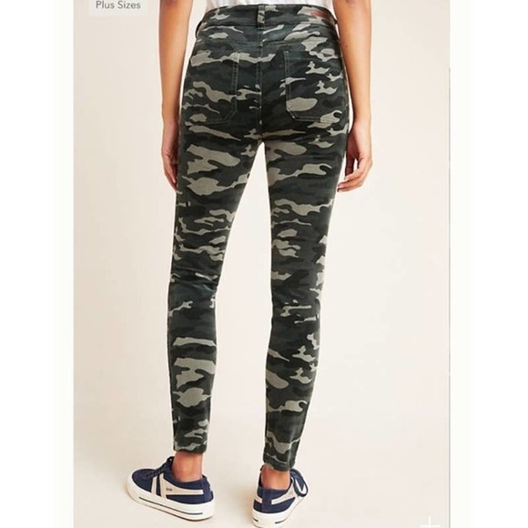 Anthropologie Pants 29 Green Camo Print Corduroy Pilcro Skinny High Rise - Picture 4 of 13
